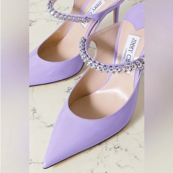 New JIMMY CHOO Bing 100 Lilac crystal-embellished patent-leather mules $1,095 - Picture 3 of 16